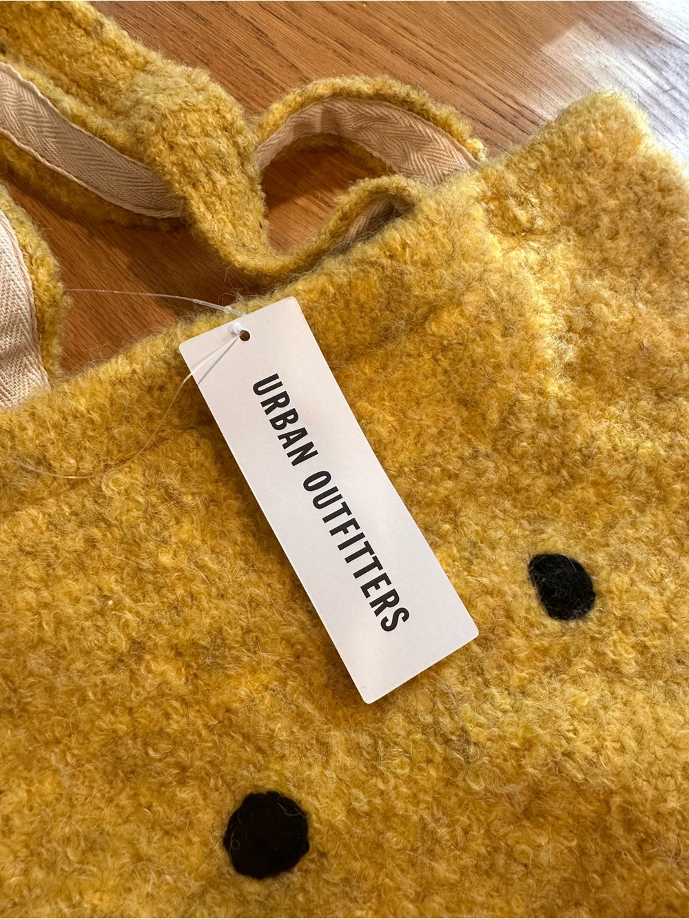 Smiley Face Wool Blend Tote Bag Mustard Yellow Happy Face NWT - Picture 7 of 8